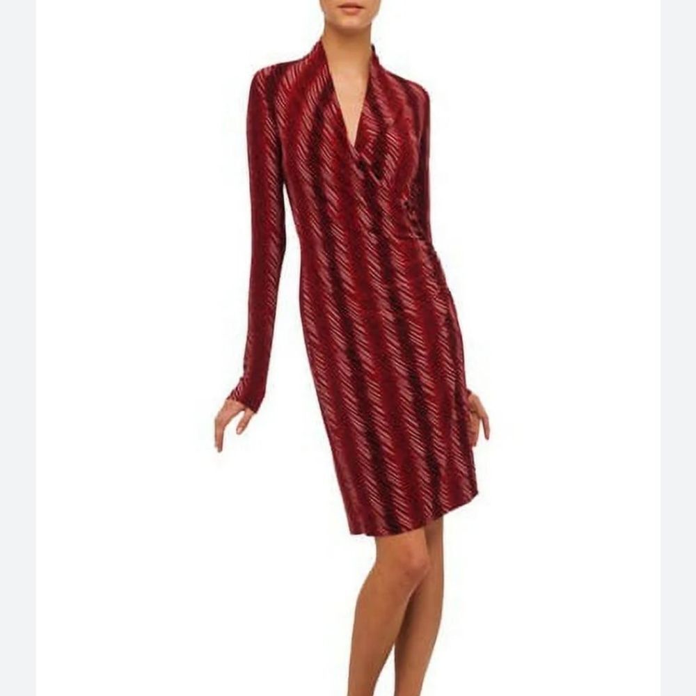 Norma Kamali red jersey long sleeve faux wrap dress size Large